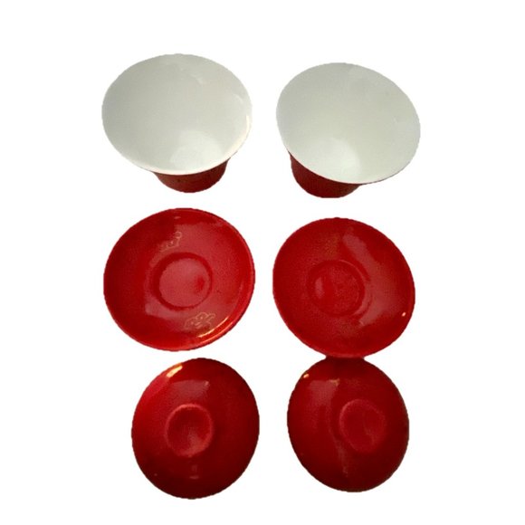 Chinese Gaiwan Red Gold Cup Saucer Bowl Lid Kung Fu Tea Set for 2 EUC - Picture 16 of 16